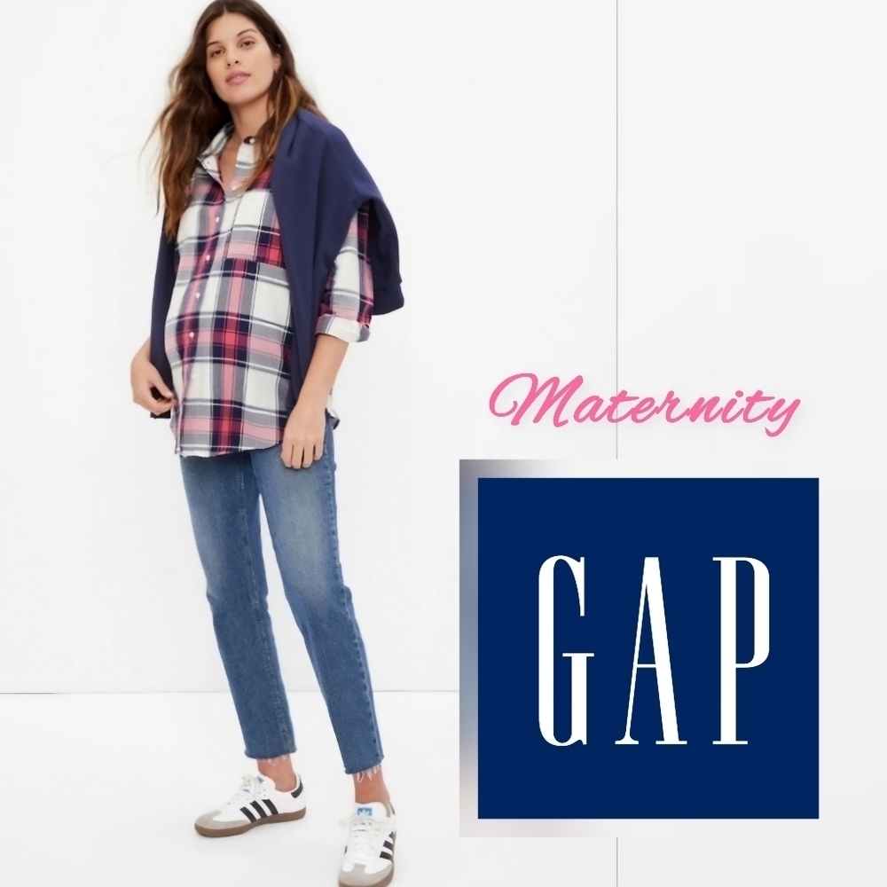GAP MATERNITY • The Everyday Plaid Shirt • 100% Cotton • Size Small • EUC •